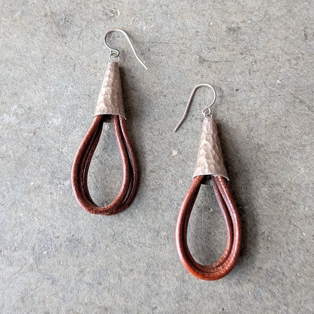 Set of Three Brown Tone Teardrop Dangle Earrings - Picture 9 of 12